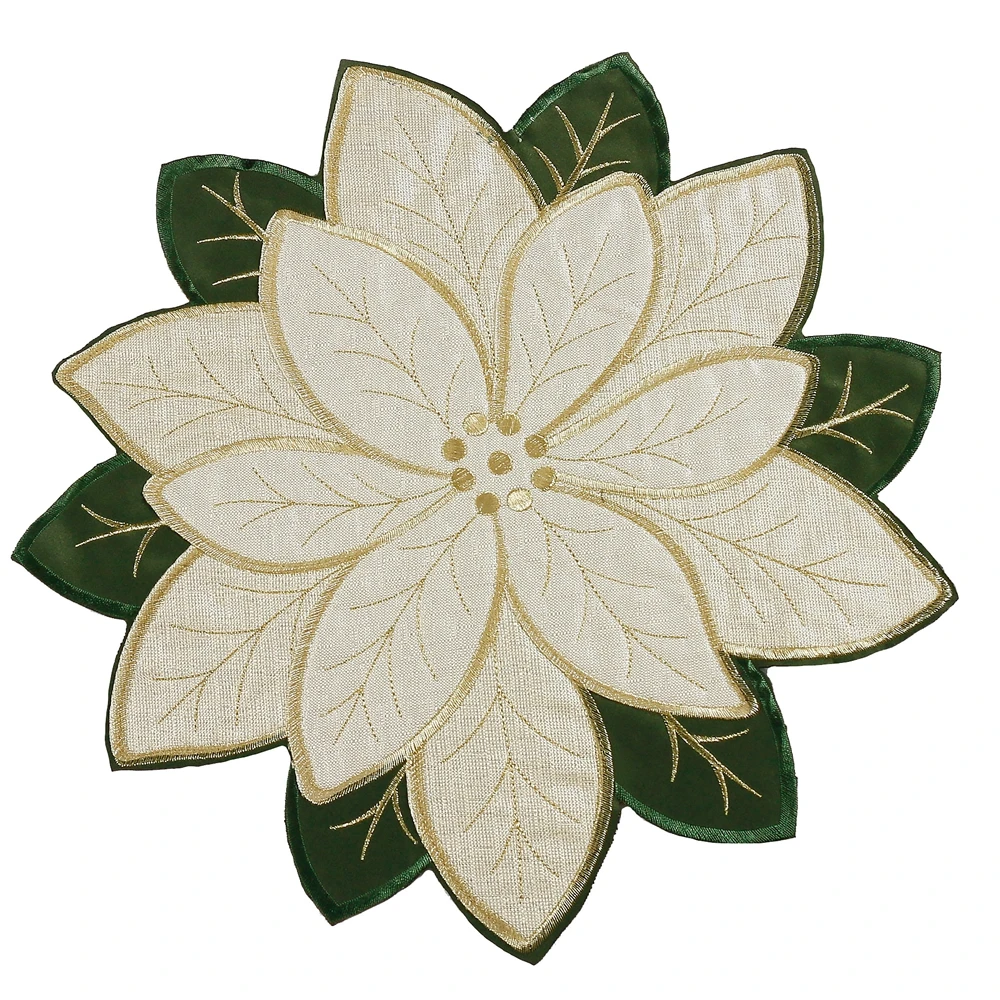 

OWENIE Table Place Mats Wholesale White Poinsettia Christmas Placemat Gold Customized Placemats For Dining Table Luxury