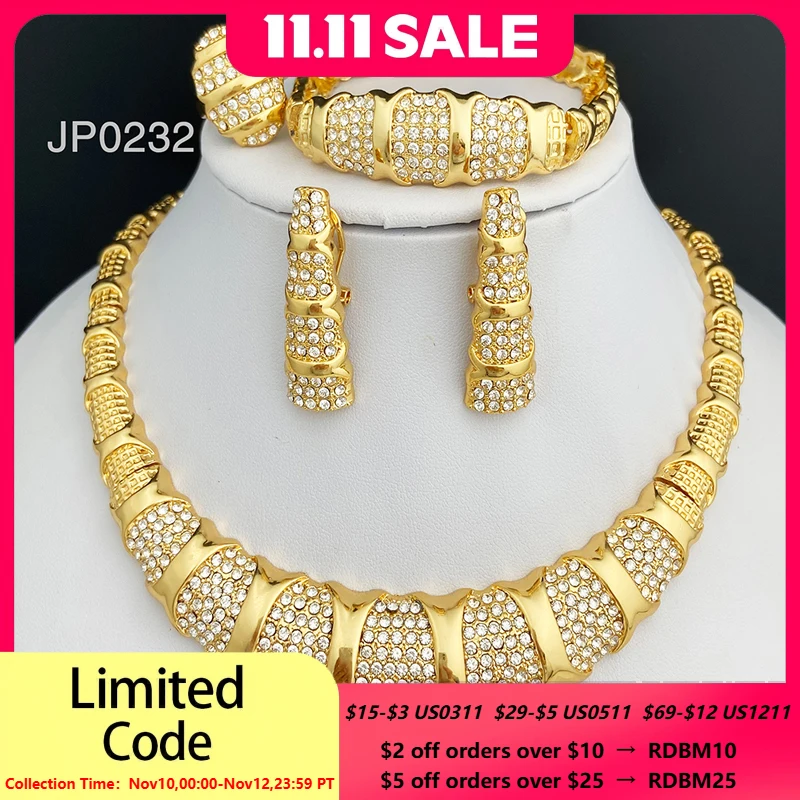 

Новейшие Ювелирные наборы из Дубая золотого цвета, роскошные женские ожерелья, серьги, кольцо, браслет, свадебные аксессуары