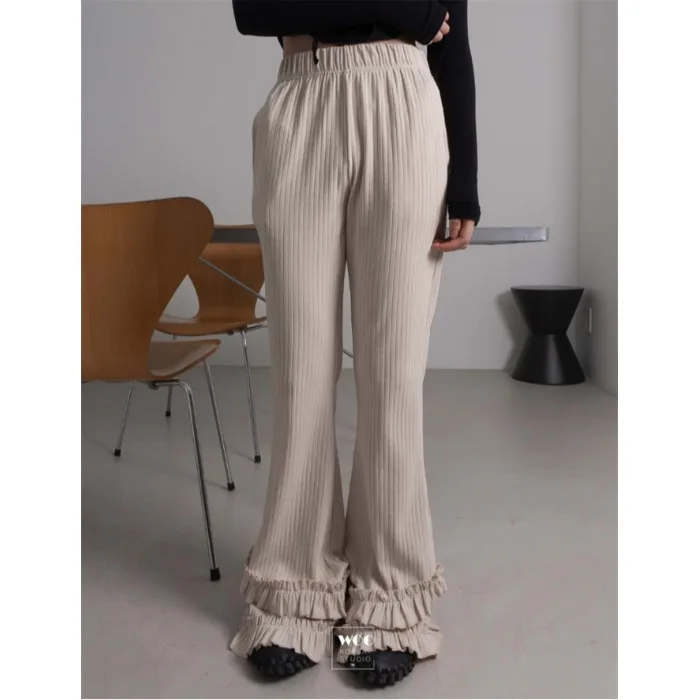 

Женские брюки-клеш Slim Fit на весну-осень 2026 года, с эластичным высоким поясом, из смесового хлопка и полиэстера, с вязаной цветочной кружевной отделкой