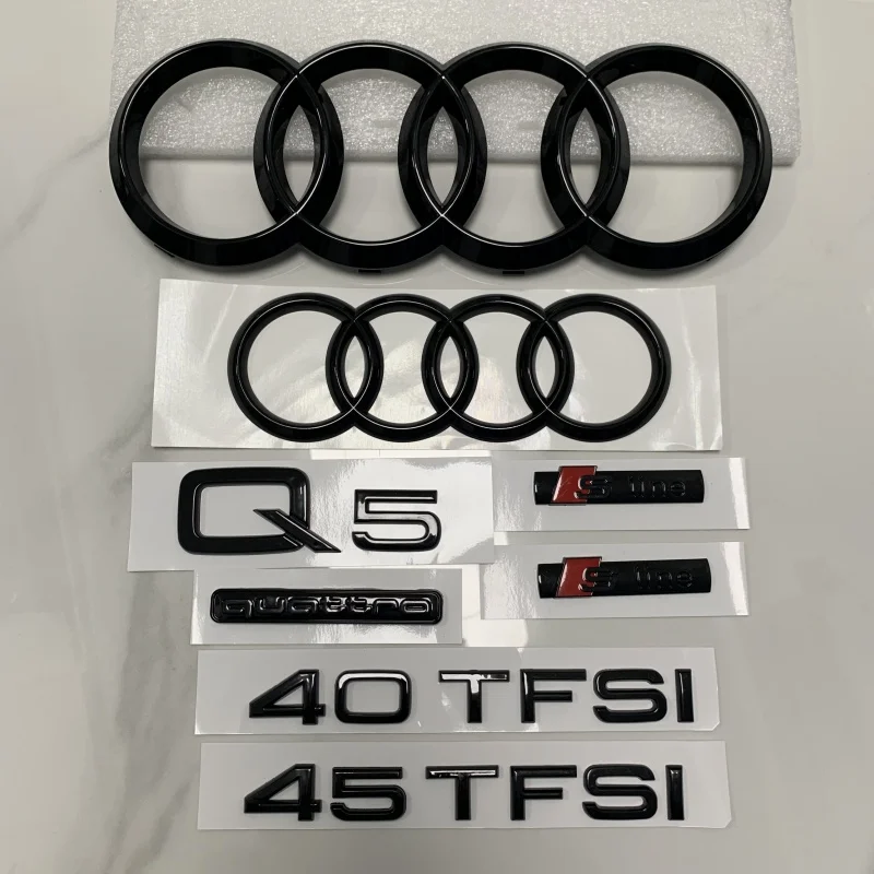 AUDI Q5 4-Ring-Logo ABS Schwarz 2014–2024 Autohaube Frontgrill Heckkoffer Emblem Abzeichen Aufkleber Quattro Sline Q5 Zubehör Refit