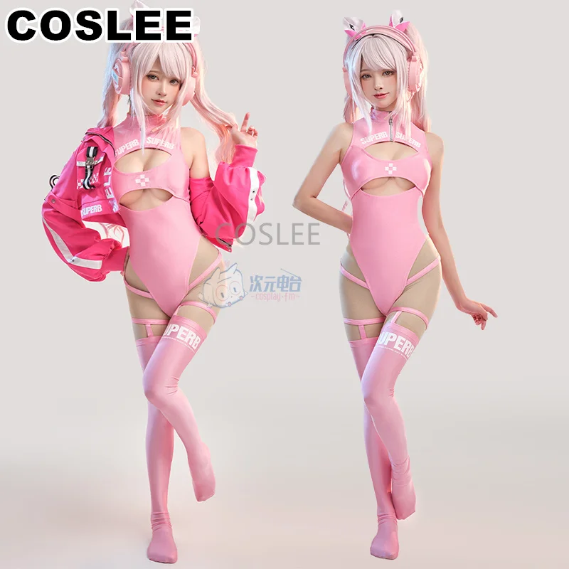 

COSLEE NIKKE Alice Cosplay Costume Game The Goddess Of Victory Sweet Lovely Pink Jumpasuit Swimsuit Swimwear Summer Swimming