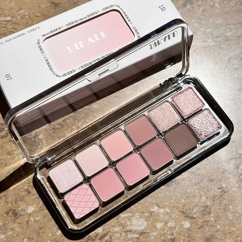 لوحة ظلال عيون مكونة من اثني عشر لونًا، لامعة غير لامعة، عارية مشبعة، مكياج خفيف للأرض الوردي، عادي، الحياة اليومية