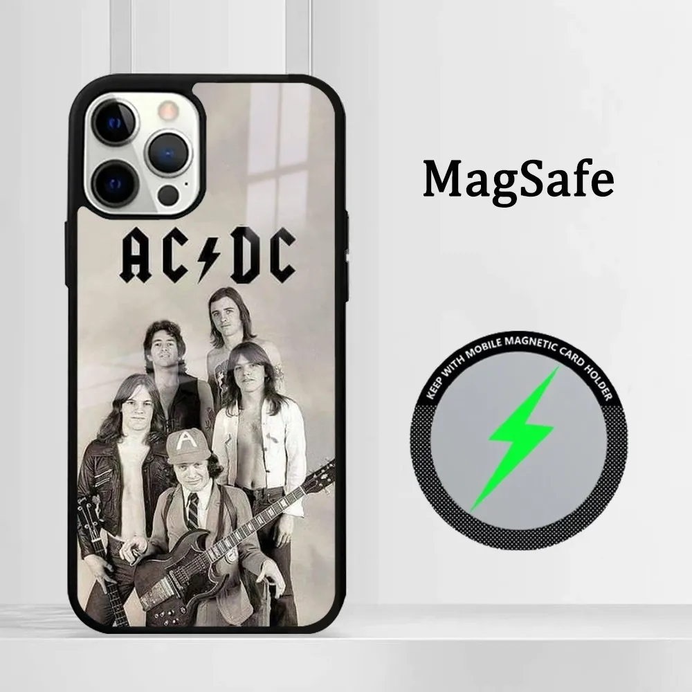 Banda de Rock A-C Phone Case para iPhone, Mini Espelho, Capa Magnética, iPhone 15, 14, 13, 12, 11 Pro Max, Plus