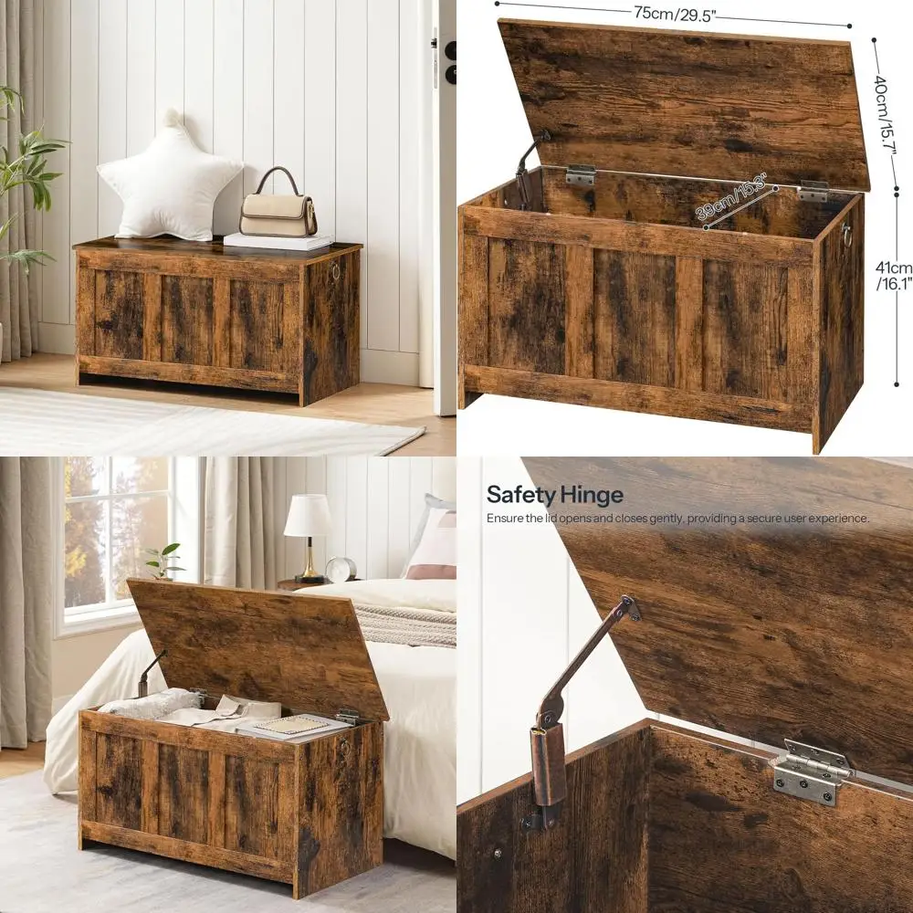 

Rustic Brown Wooden Storage Bench, 29.5 Vintage Chest with Lift-Top, Multipurpose Organizer for Entryways and Living Spaces