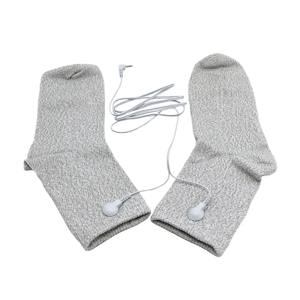 Conductive Silver Fiber Socks Tens EMS Electric Foot Massage Therapy Sock Cable Electrode Pads for Digital Massager Muscle Relax