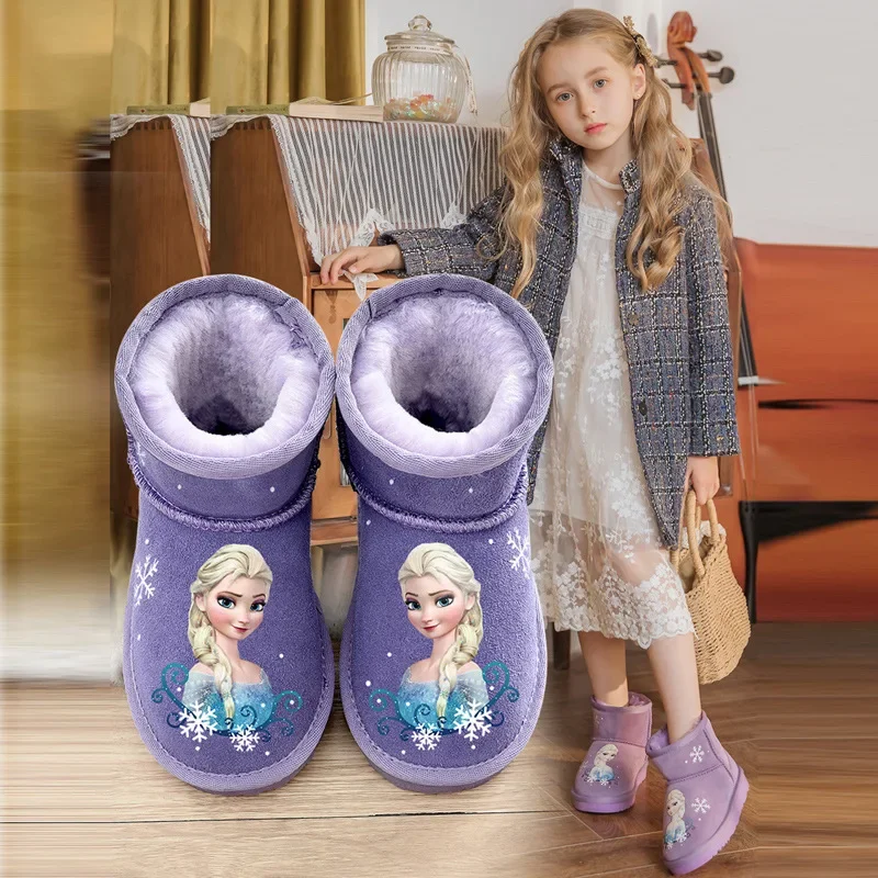 Stivali da neve per bambini Disney frozen elsa Girls winter plush warm scarpe casual antiscivolo stivali da pioggia per bambini addensati