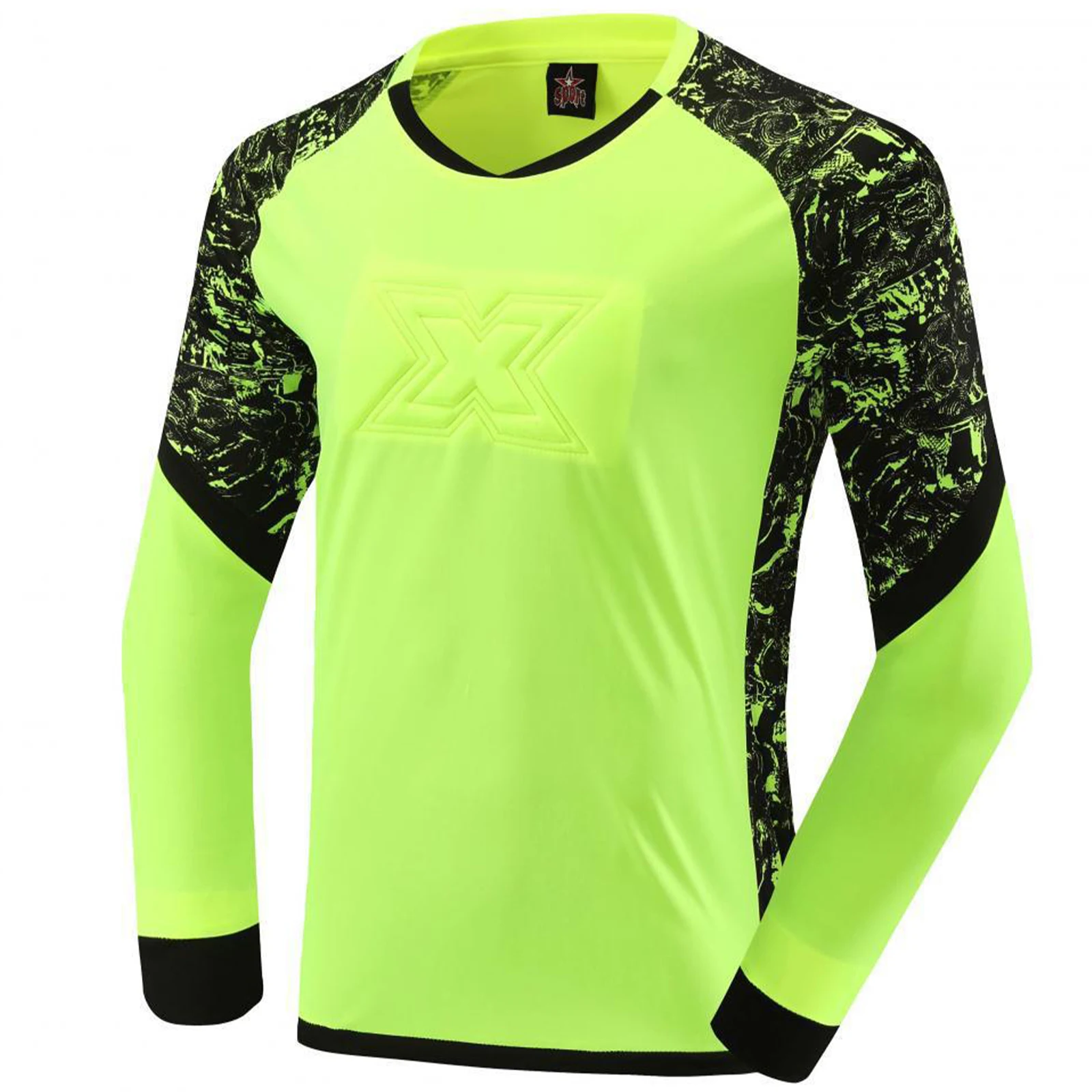 

Kids Boys Printed T-shirt Goalkeeper Long Sleeves Jersey Padded Sports Soccer Training Shirt Sportswear Tops for Soccer Game