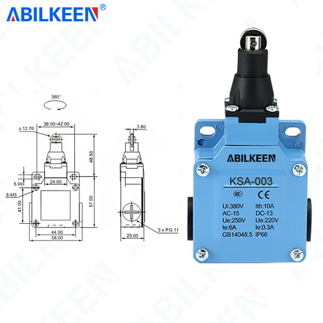 ABILKEEN KSA-003 Push Plunger 2NO+2NC Terminal Limit Travel Switch AC250VAC 10A Short Stroke Limit Switch for CNC Mill