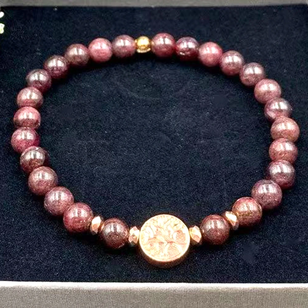 Ruberthen 6 MM A Grade Uruguay Garnet Copper Beads Tree Of Life Charm Bracelet Womens Grounding Root Chakra Wrist Mala