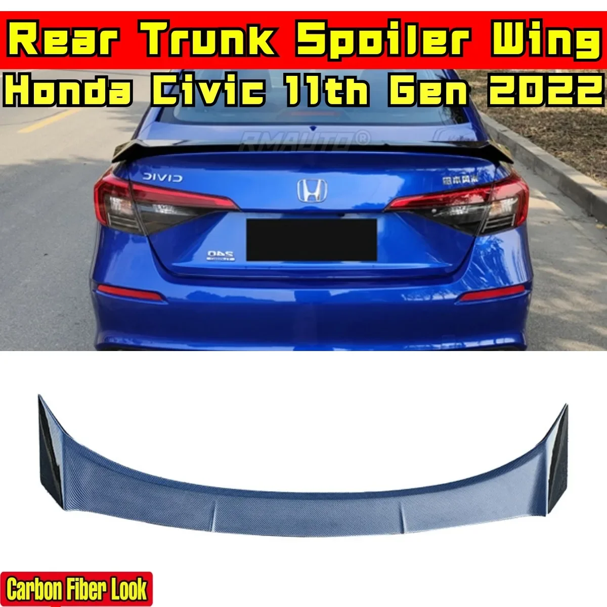 Civic Rear Trunk Spoiler Carbon Fiber Look Falcon Style Rear Spoiler Rear Wing For Honda Civic 11th Gen 2022 Car Accessories