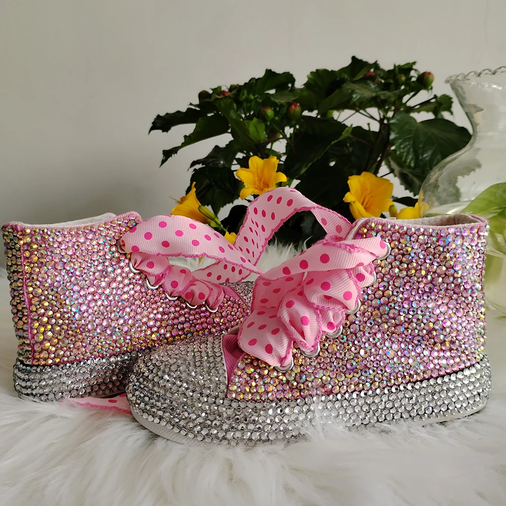 

Handmade Rhinestones Bling Girls Womens Kids And Mother Candy Canvas Shoes Pearls Sneakers For Girl Birthday Party Wedding