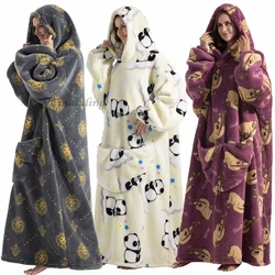 Animal Cartoon Panda Lion Bear Kigurumi Pajamas Children's Bathrobes Wearable TV Blankets Super Long Robes Winter Kids Pyjamas