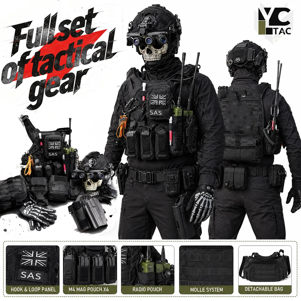YCTAC COD Ghost Tactical Complete Set MOLLE Chest Rig Airsoft Gear Kit with Helmet Belt Vest for Call of Duty Cosplay CS Game