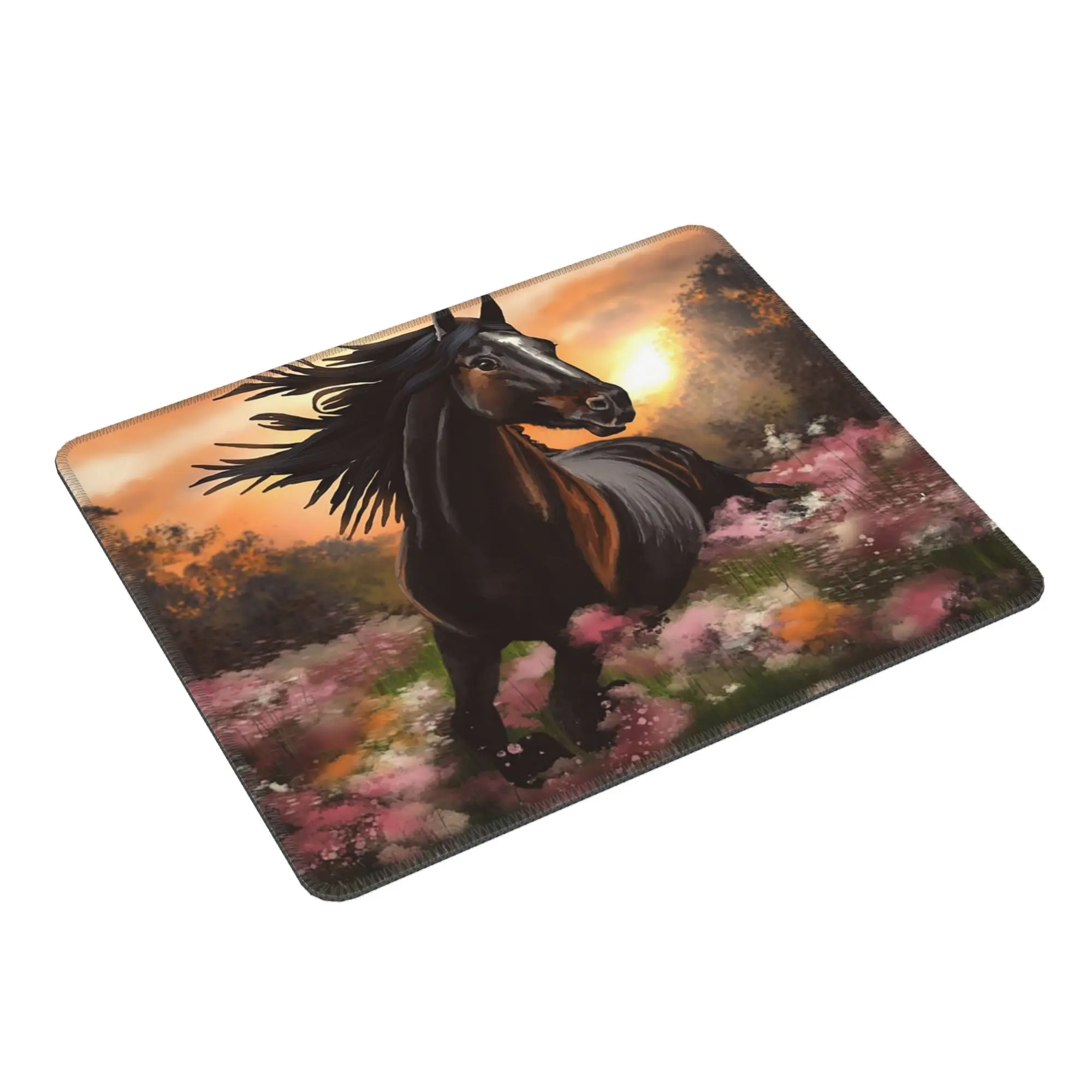Horse Galloping At Sunset In The Sea Of Flowers Mouse Pad Computer Keyboard Mouse Mat Gamer PC Laptop Desk Mat Office Table Mats