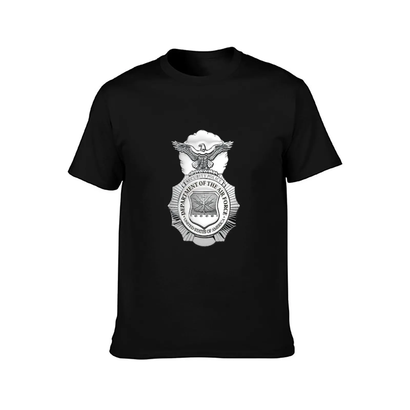 U.S. Air Force Security Forces - SECFOR Badge over White Leather T-Shirt Retro Style Print Casual Top T-Shirt