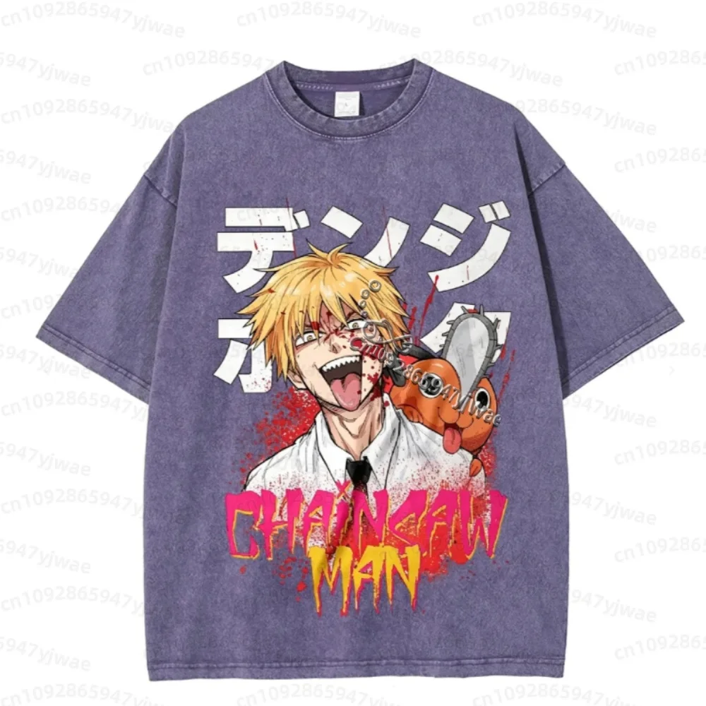2026 Herren Sommer Gewaschenes Vintage Anime Chainsaw Man Denji Pochita Lustiges Grafik-T-Shirt Herren Kurzarm-T-Shirt Manga Herren Hoodies – Detail 6