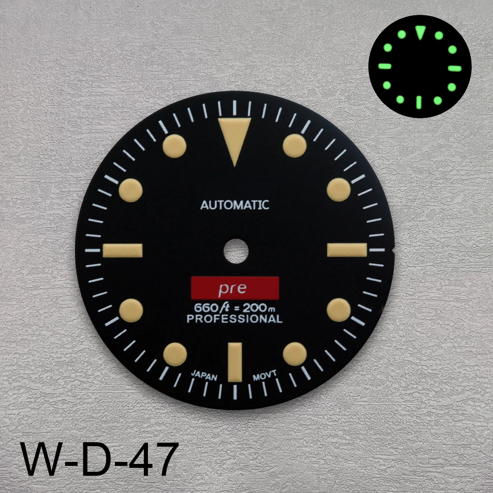 Logo S Retro SUB Dial adecuado para NH35/NH36/4R/7S, movimiento japonés, verde luminoso, accesorios de modificación de reloj, 28,5mm