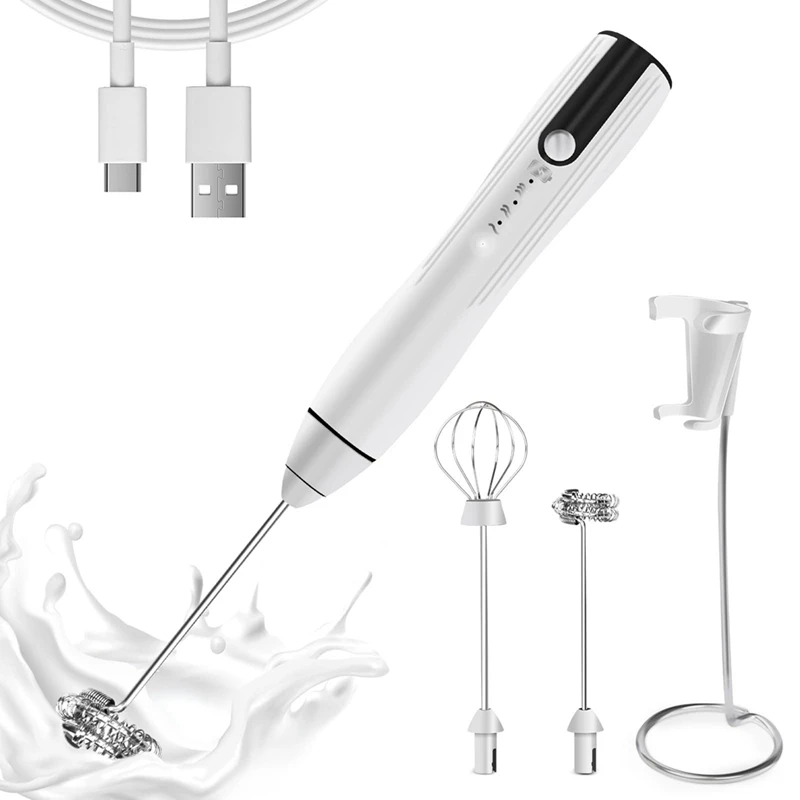 Powerful Whisk Drink Mixer With 2 Head For Coffee, Foam Maker White Drink Mixer Handheld 1Set