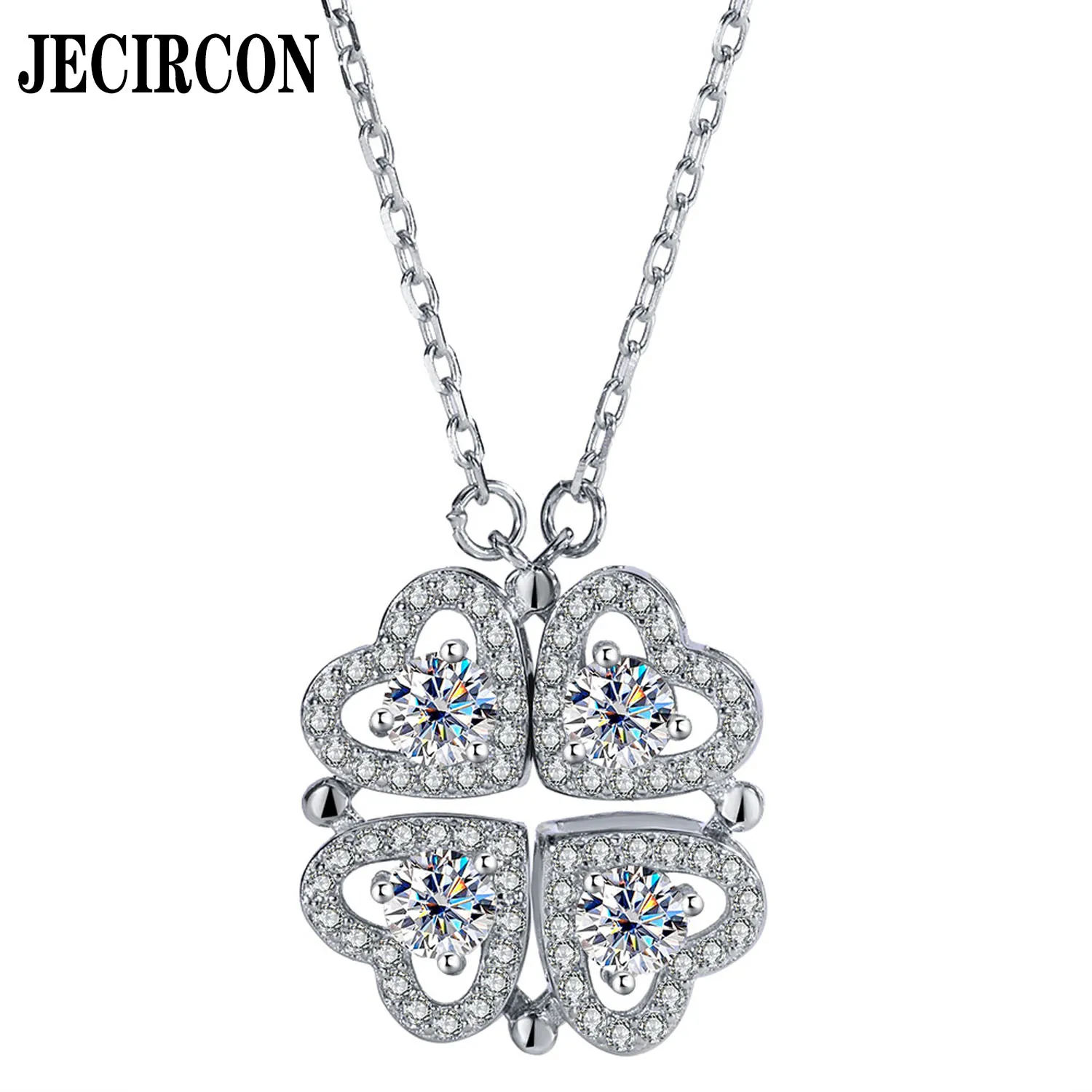 

JECIRCON S925 Sterling Silver Heart 2-wear Necklace for Women High-end Moissanite Pendant Sweater Chain Wedding Party Jewelry