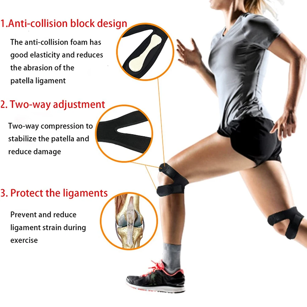 1Pcs Double Patella Knee Strap Adjustable Neoprene Knee Support for Running, Arthritis, Tennis, Basketball, Knee Pain Relief