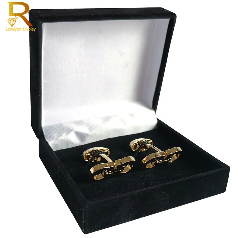 Wholesale Black Velvet Cufflinks Gift Box Men Shirt Cufflinks Gemelos Carrying Case Cuff Link Tie Clip Boxes 70x80mm