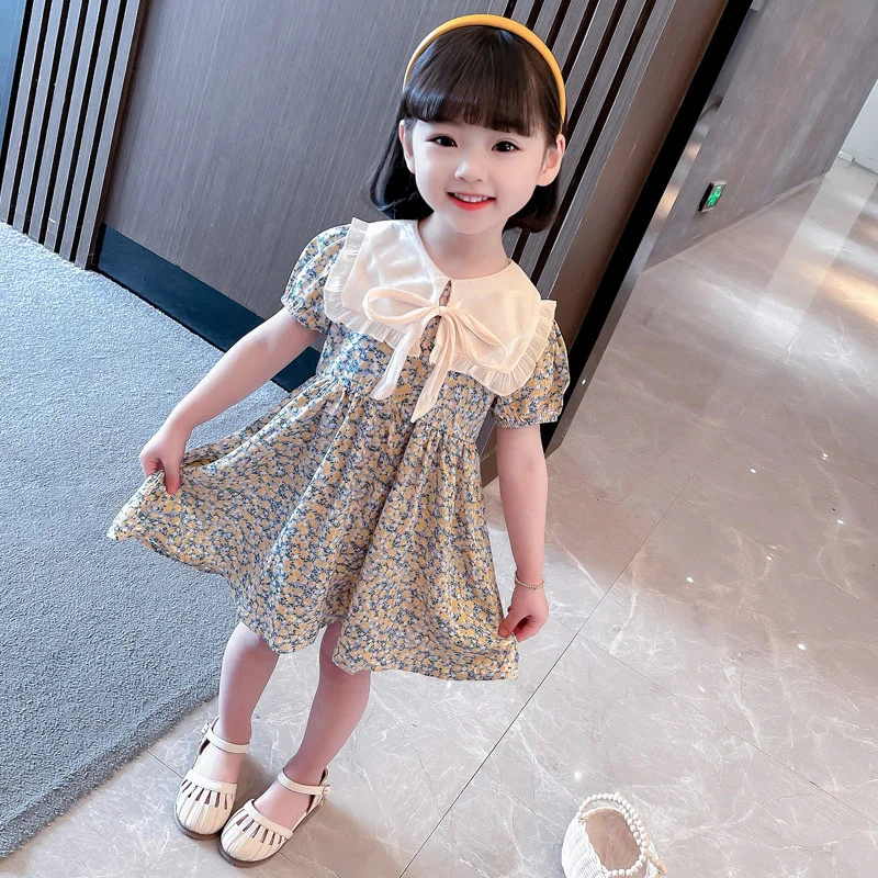 

Girls' dress summer skirt children's dress Korean girls' floral skirt summer dress baby neck princess skirt