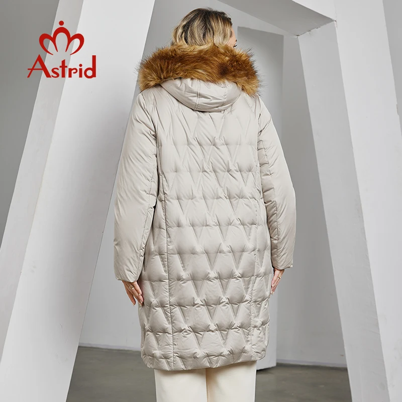 Astrid Women\'s Jacket Winter 2023 Plus Size Down Jackets Big Fur Collar Hooded Long Coat Women Parka Embossing Female Clothing