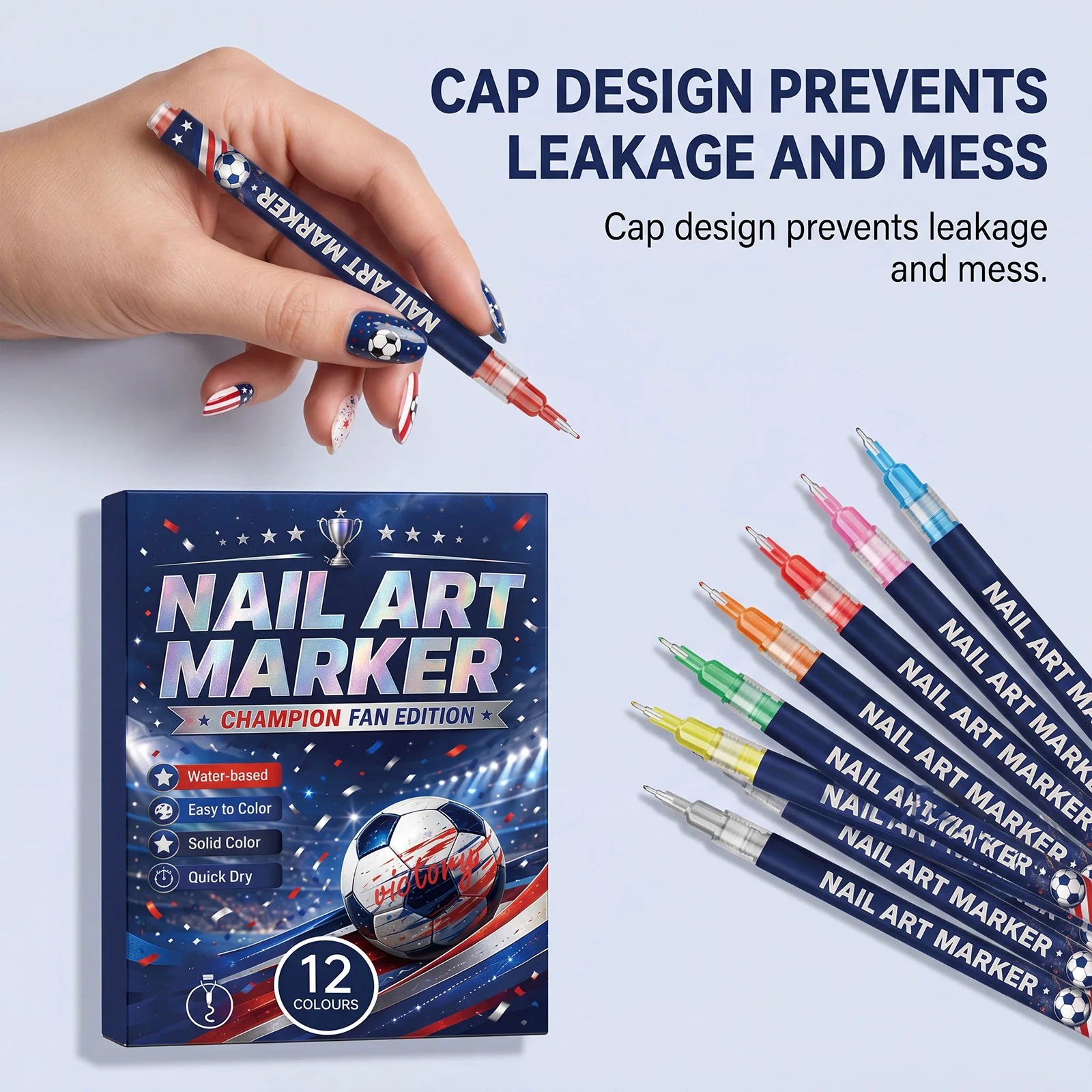 12Pcs Champion Fan Edition Nail Art Markers Quick Dry Nail Graffiti Pens DIY American Flag Football Nail Art Manicure Tools - view 4