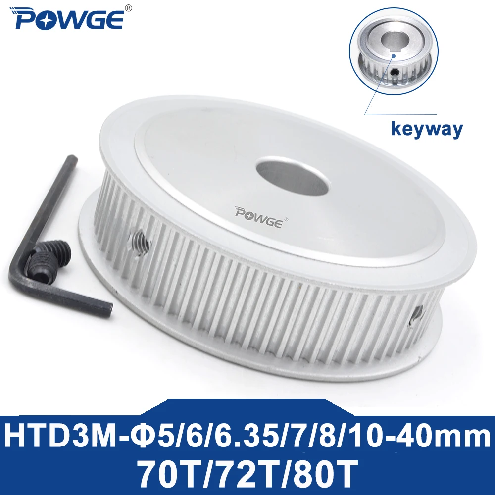 POWGE 70 72 80 teeth HTD 3M Timing Pulley Bore 8/10/12/14/15/16/17/18/19/20/22/25/29/30 for HTD3M belt width 10/15mm 70T 72T 80T