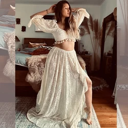 Mutterschaft Fotografie Requisiten Kleid sexy hohle Spitze zweiteilig Set Split Kleid Boho schwangeres Kleid Baby party Kleid ﻿
