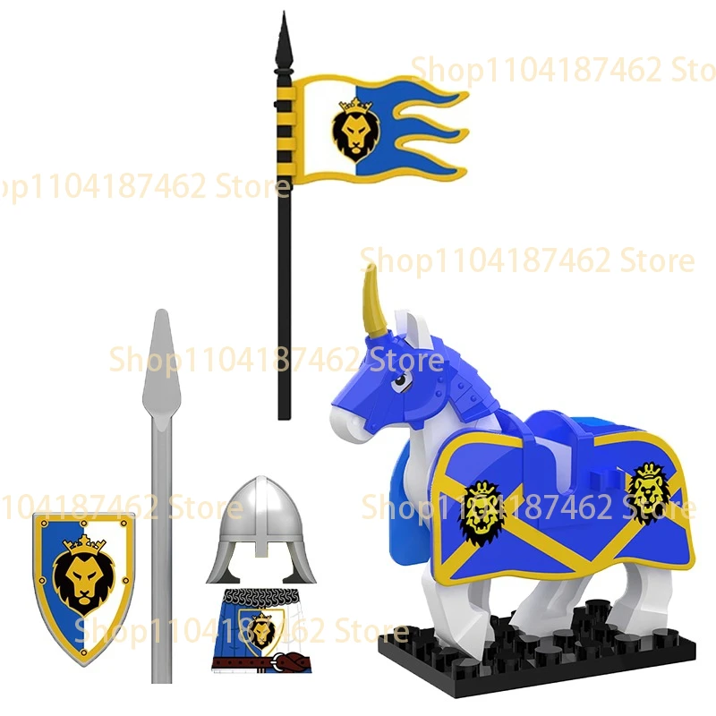 MOC Mittelalterliche Militär-Bausteine Burg Soldat Ritter Löwe Drache Adler Oktopus Flagge Figur Zubehör Bausteine Spielzeug Geschenk H51