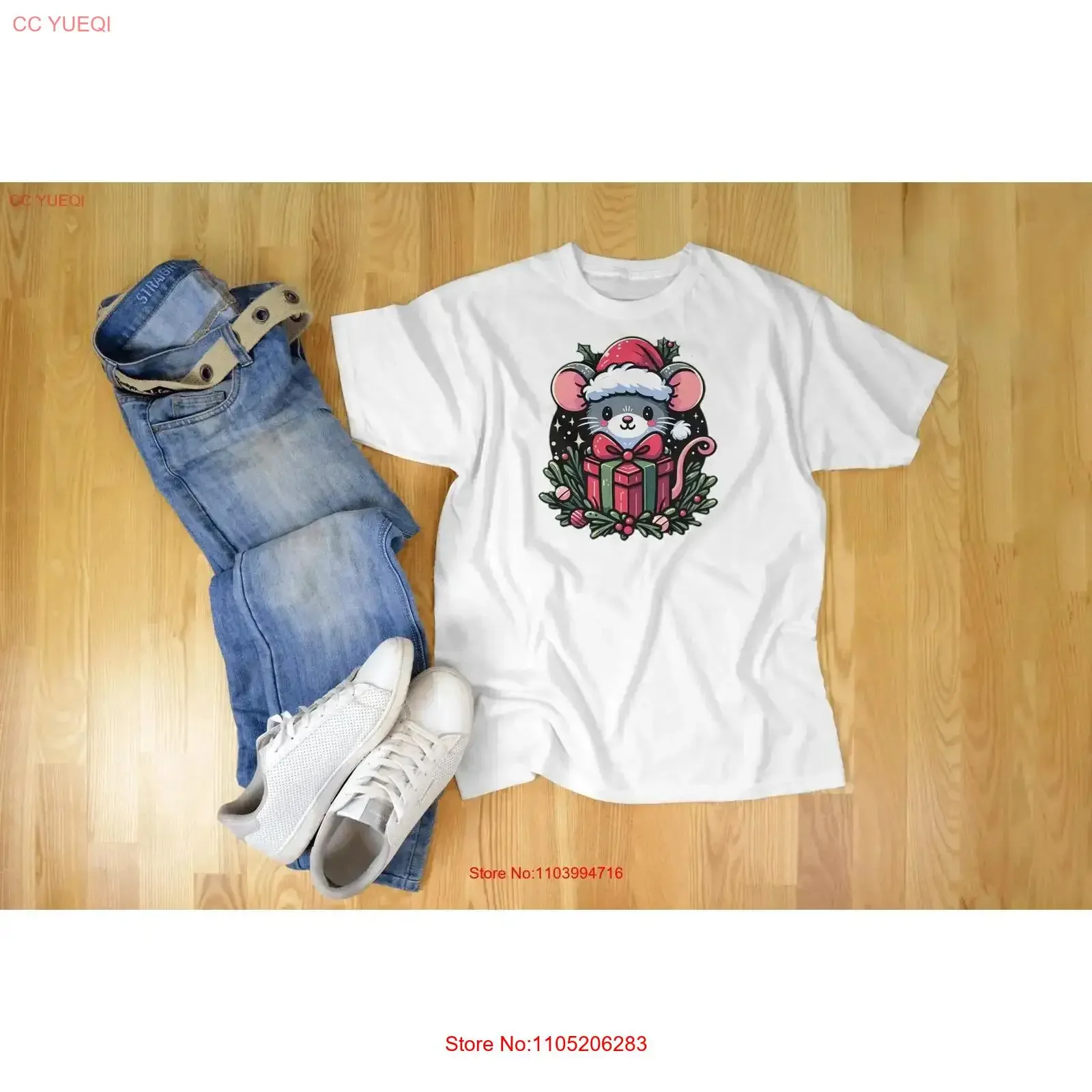 

Christmas Mouse T Shirt Cute animal Sweet Vintage Retro Cartoon Sketch Cat stylish vintage Washed graphic Slightly Comfortable
