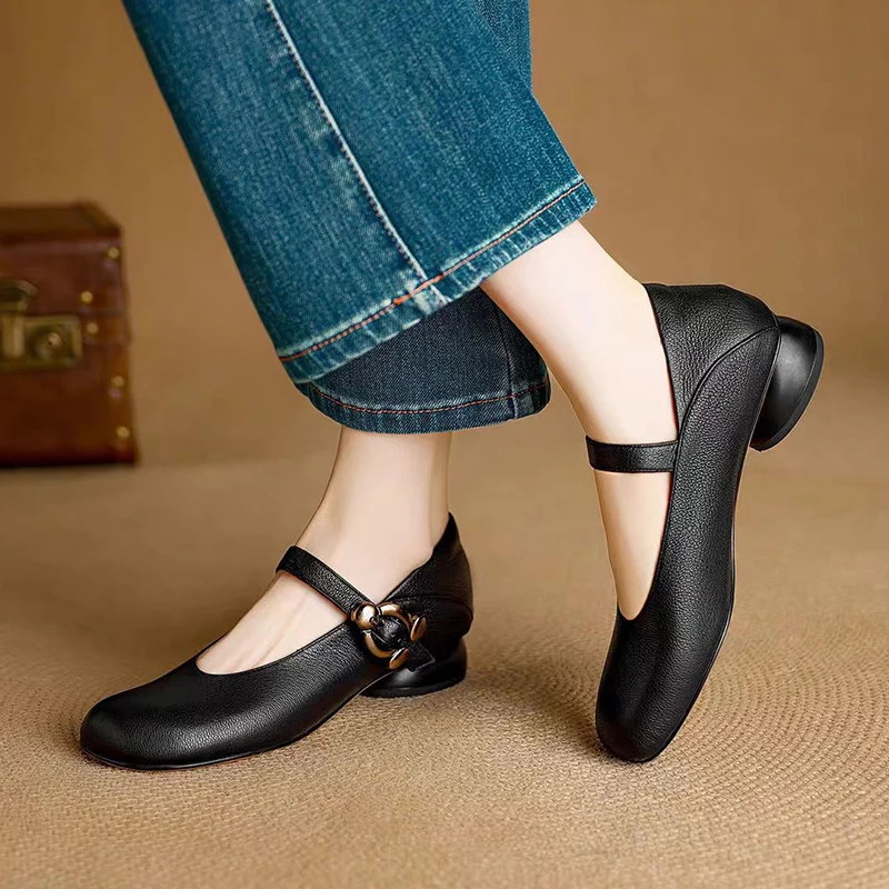 

Женская обувь Мэри Джейн на высоком каблуке, повседневные неглубокие сандалии, лето 2024, женская прогулочная обувь из мягкой кожи, трендовые туфли-лодочки Mujer Zapatos