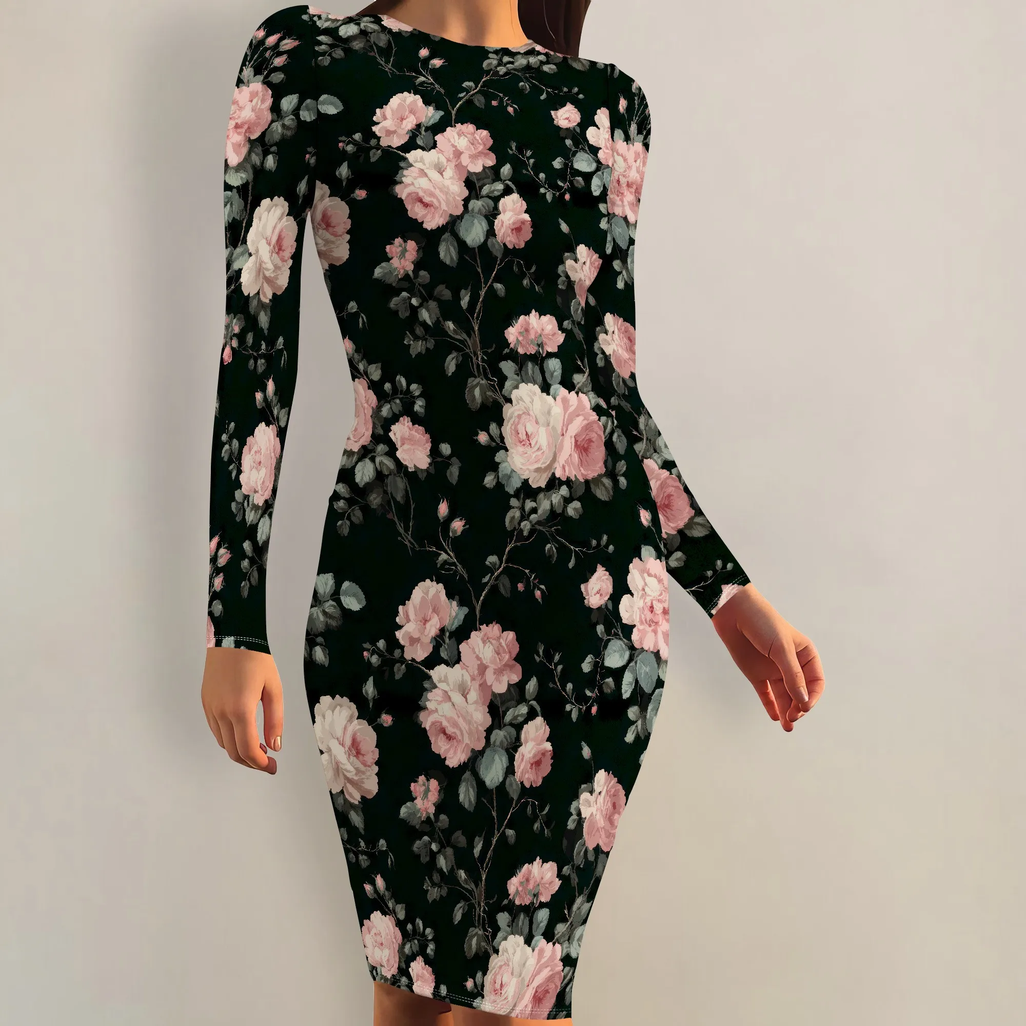 Casual Crew คอเข่าความยาวเซ็กซี่ Bodycon ชุดดินสอผู้หญิง Elegant ธุรกิจค็อกเทลปาร์ตี้ Sundress