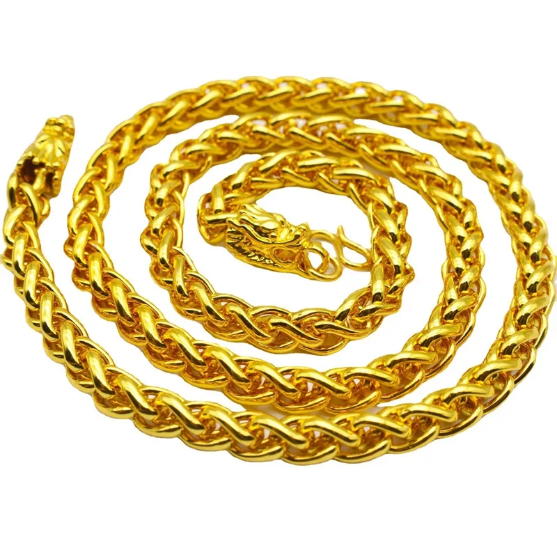 AU999 عقد ذهب شخصية جديدة كبيرة سميكة رئيس سلسلة نقل رجالي 24K نقية 60 سنتيمتر مجوهرات الاستبداد موضة الرقبة ornaValen