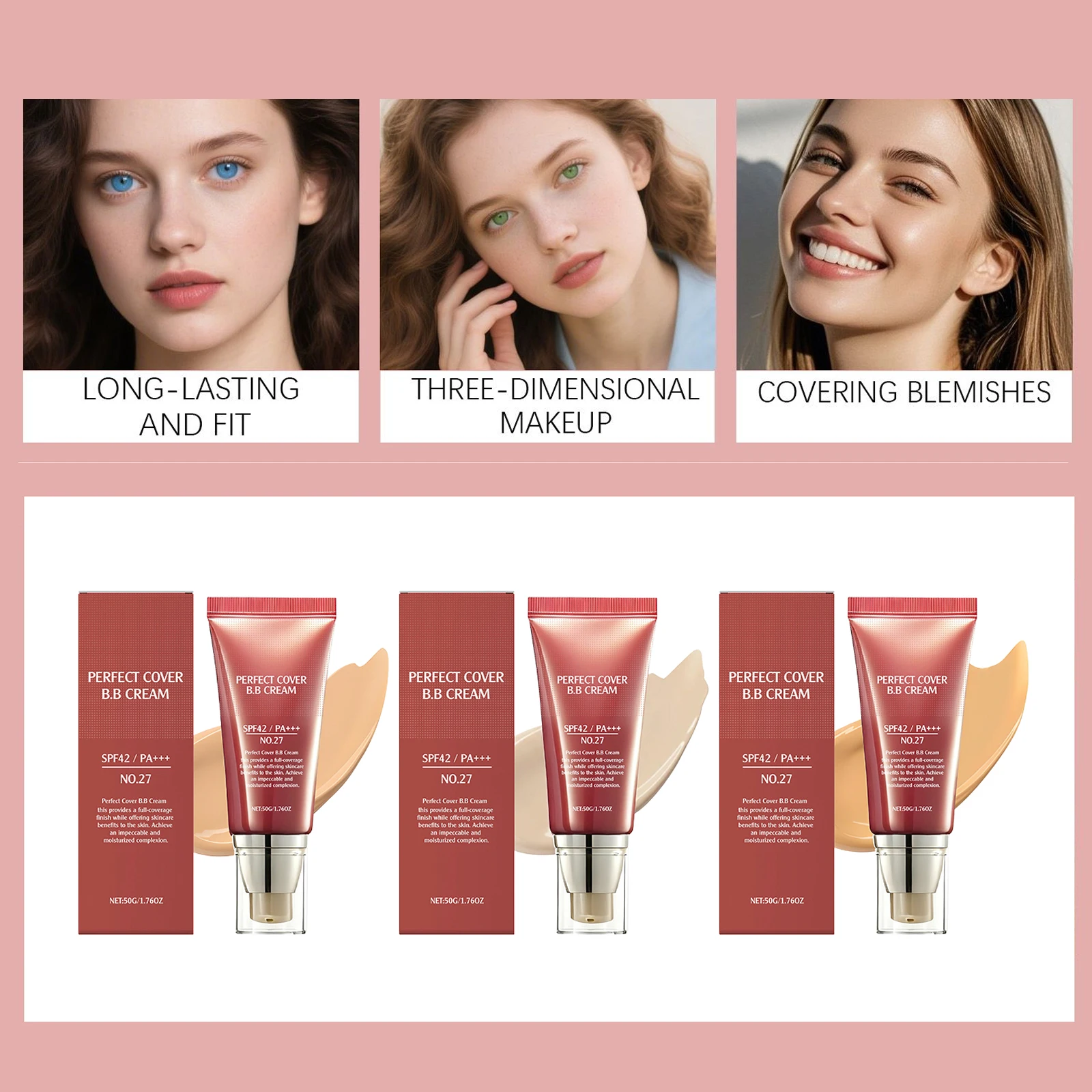 كريم أساس لتفتيح البشرة، خافي عيوب البشرة، تحسين حاجز الجلد الخشن، يقلل من كريم BB التالف، مكياج مصحح اللون