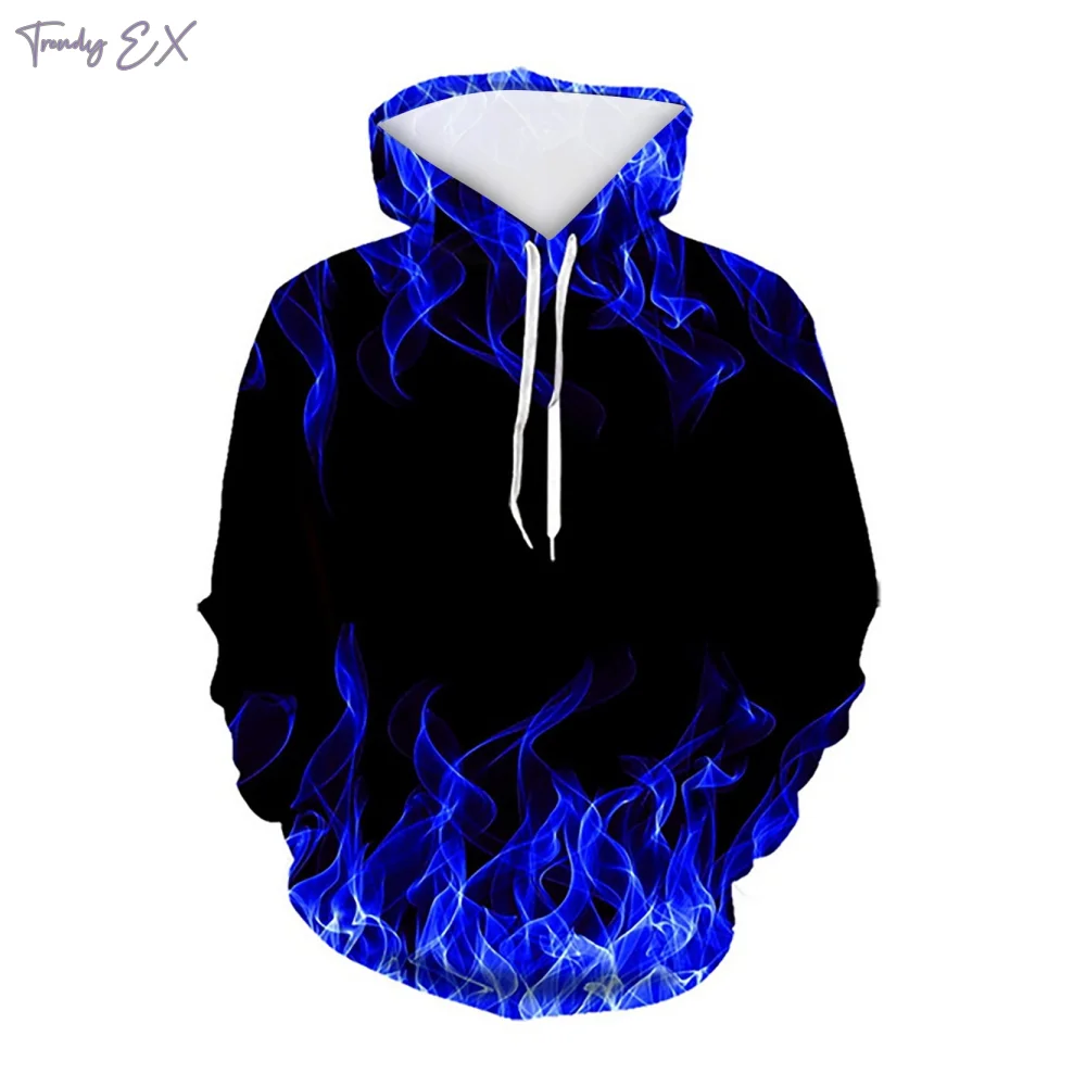 

New Men's Sweatshirt Cool 3D Flame Pattern Harajuku Y2k Hoodies Comforts Sports Kangaroo Pocket Long Sleeves Pullover Hoodies