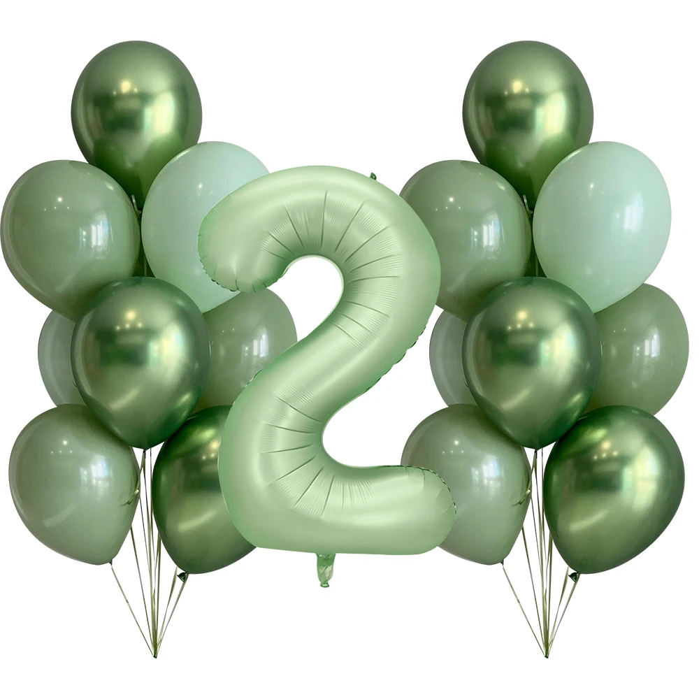 32/40inch Vintage Green Number Balloon Latex Green Balloons Set for Baby Shower Adults Kids Happy Birthday Party Decorations