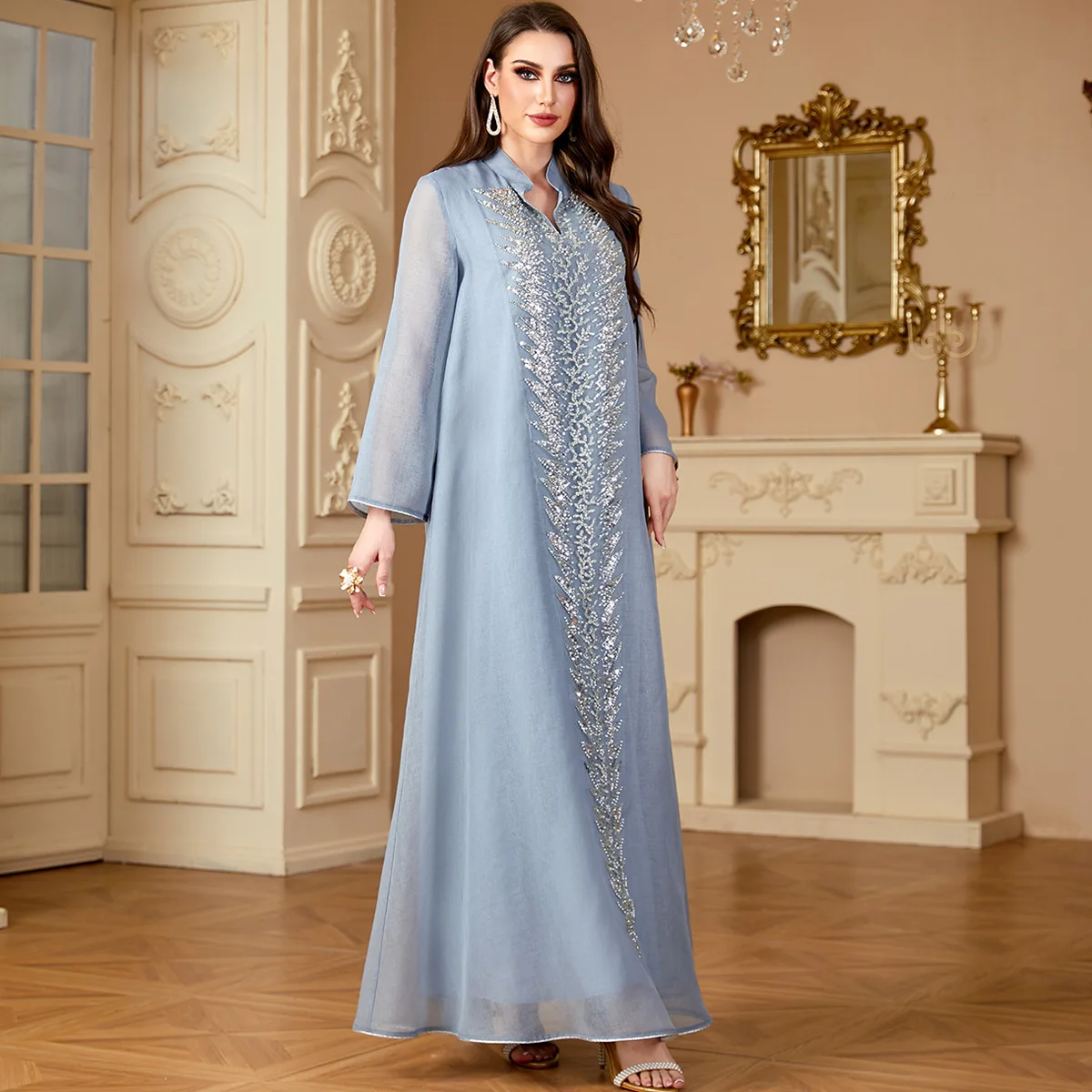 Eid Beading Embroidery Arab Muslim Party Dress for Women Abaya Jalabiya Long Dresses Morocco Kaftan Vestidos Dubai Ramadan Gown