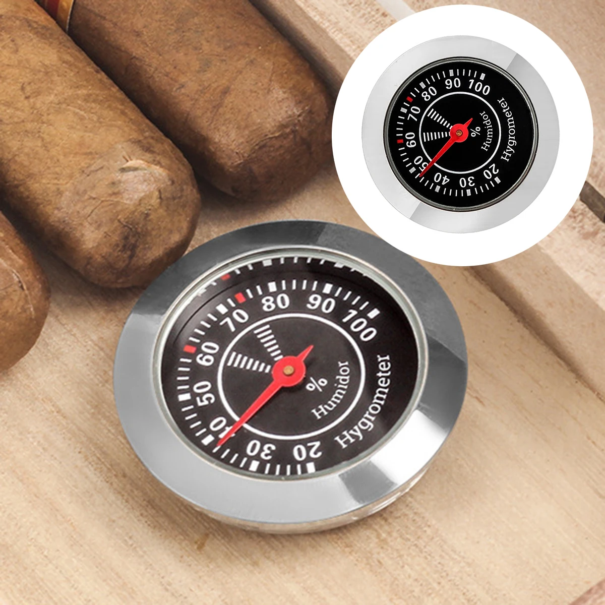 Mechanical Analog Hygrometer, Round Design, Perfect for Humidor & Indoor Humidity Monitoring