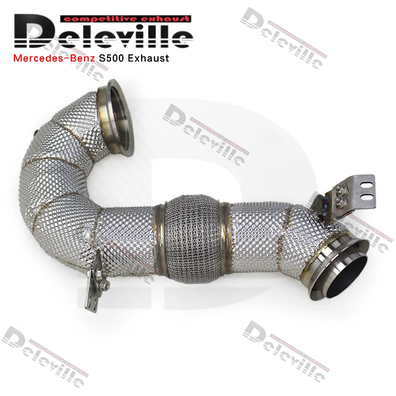 OEM Free Flow Downpipe With Heat Shield For Mercedes-Benz S500 3.0T 2023-2024 Stainless Steel Front Tube
