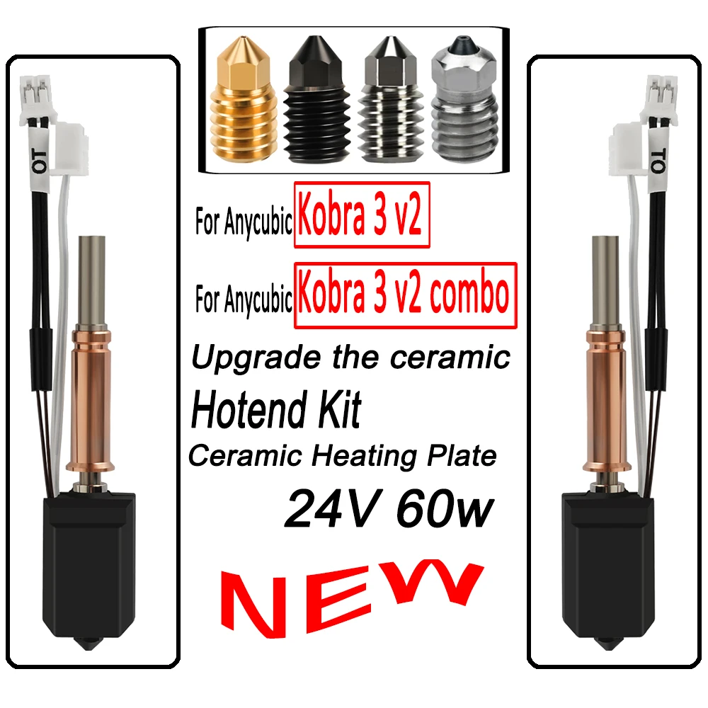 

Модернизированный комплект Hotend для Anycubic Kobra 3 v2 Heatbreak 24 В 60 Вт Керамическая насадка Hotend Термисторная насадка для Anycubic Kobra 3 V2 Combo