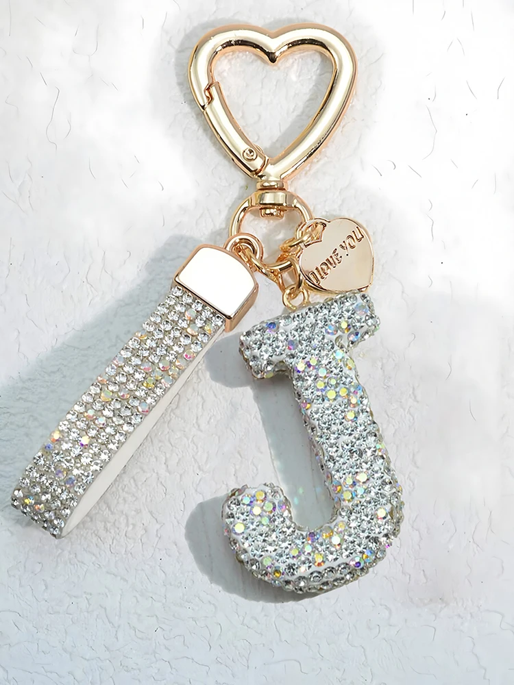 Glänzender Diamant-Besatz 26 Englische Initialen Schlüsselanhänger Auto Hochwertiger Schlüsselring Damenhandtasche Zierlicher Anhänger Thanksgiving-Geschenke – Detail 10