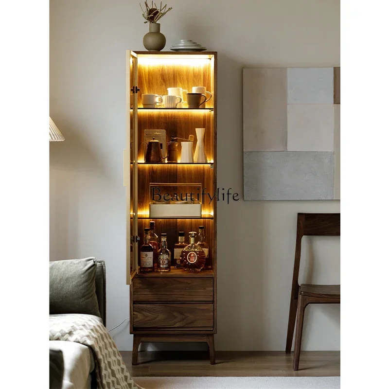 

56 North American black walnut solid wood storage locker modern light luxury glass wine cabinet