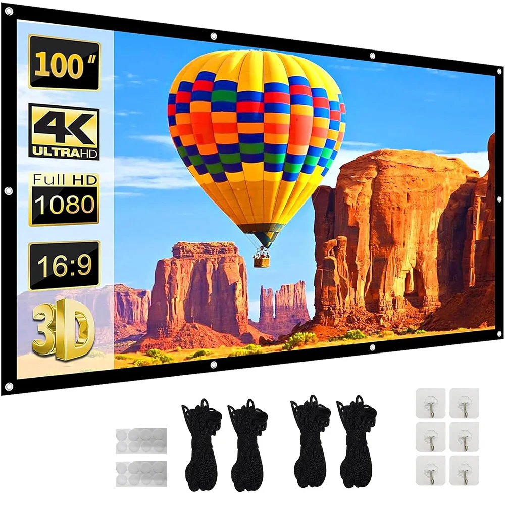 72-150Inch 4k Projector Screen, Portable Foldable Projector screen for Outdoor Indoor Office School