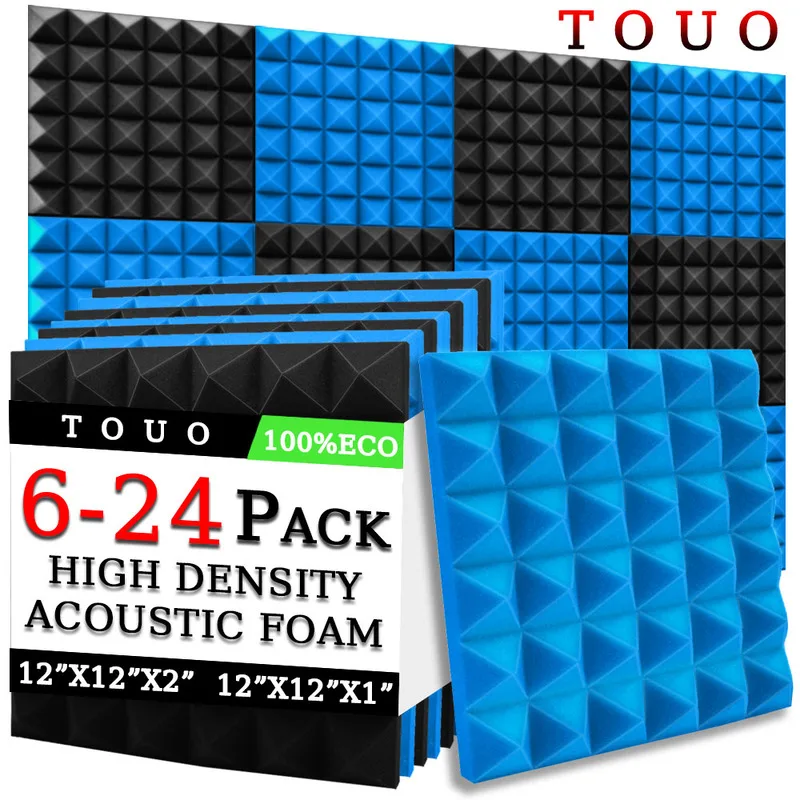 

TOUO Acoustic Foam 6/12/24 Pcs Pyramid Sponge Wall Ktv Acoustic Treatment Soundproofing Flame-Retardant Sound Absorbing Material