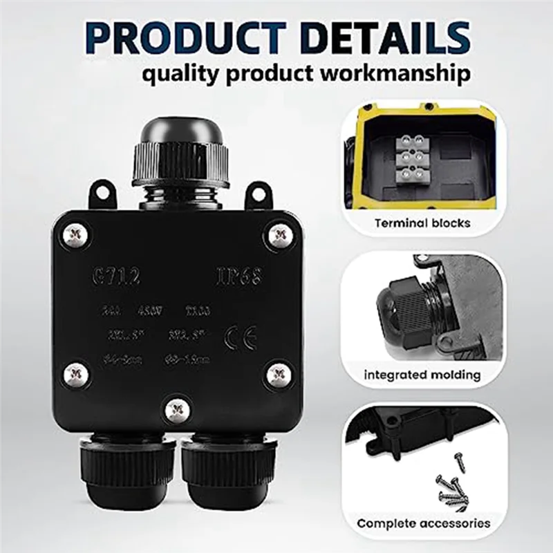 

VEHO-4Pcs Waterproof Junction Box IP68 External Waterproof 3 Way For Diameter 5Mm -15Mm Wire