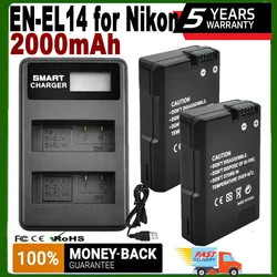 2000mAh EN-EL14 EN-EL14A ENEL14 Battery for Nikon D3100 D3200 D3300 D3400 D3500 D5600 D5100 D5200 P7000 P7800&USB Dual Charger