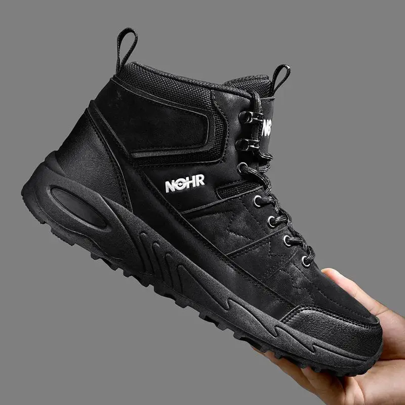 Outdoor Waterproof Leather Snow Boots High Top Sports Climbing Shoes Anti-slip Fleece Lined Mountain Hiking Boots for Men