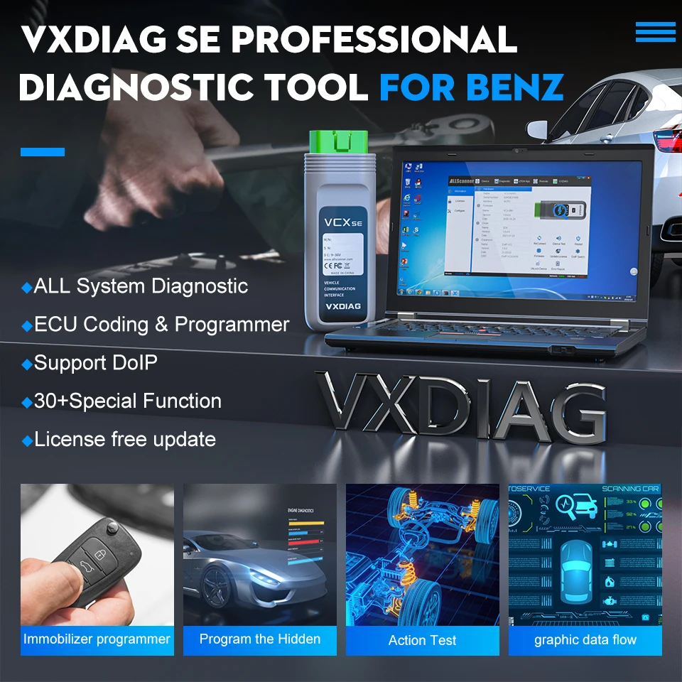 Herramienta de diagnóstico de coche VXDIAG VCX SE VX408 para Mercedes Benz VCX SE para Benz J2534 programación SCN ECU codificación C6 Doip obd2